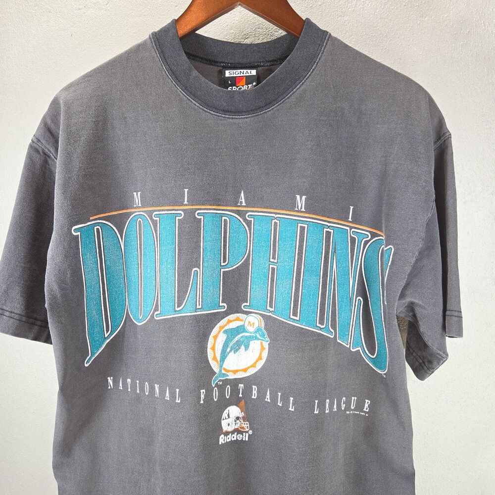 Vintage 90s Signal Sport Miami Dolphins Big Logo NFL Graphic Tee Sz L